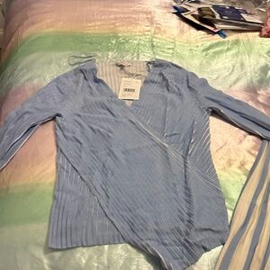 Lafayette 148 New York Sky Blue Wrap Blouse